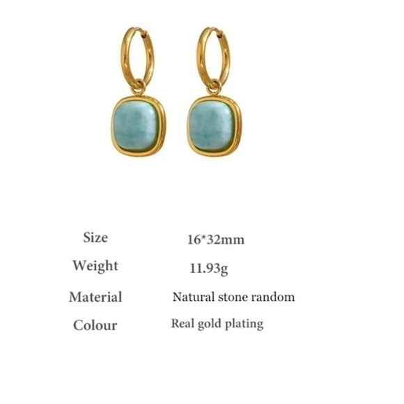 Re-stocked‼️ 18k gold plated natural turquoise dangle earrings - Picture 8 of 12
